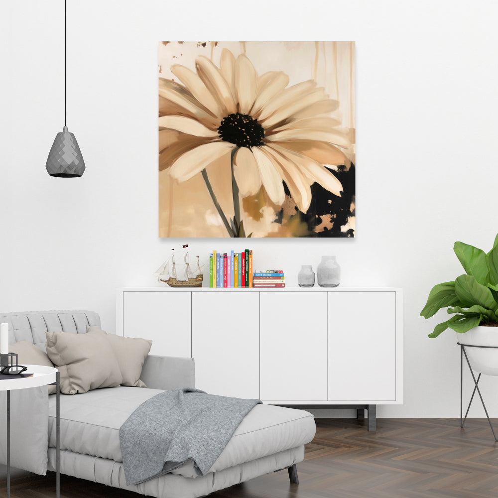 Magnifique toile contemporaine à motif marguerites noires - Décoration d'intérieur