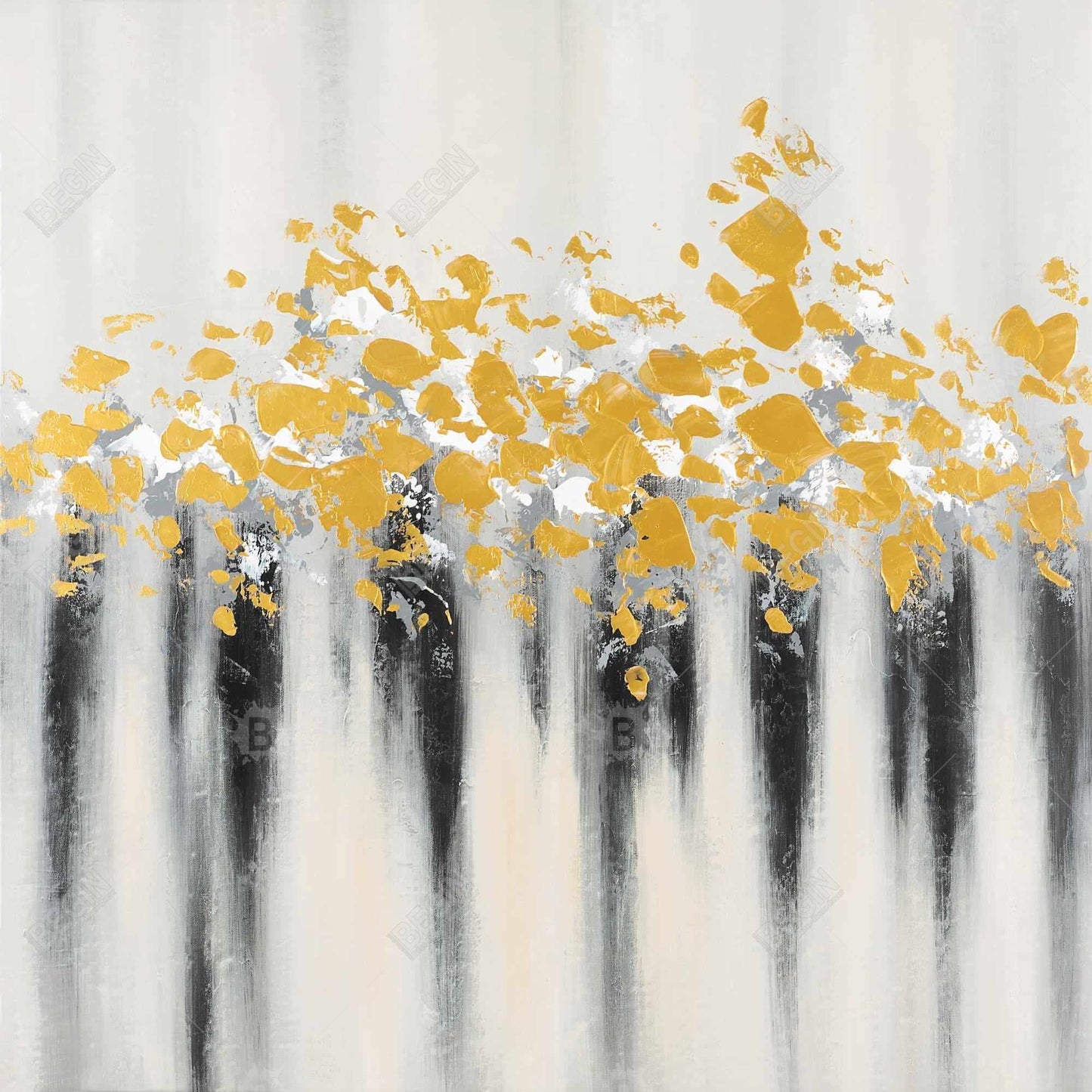 Toile grise industrielle abstraite | Décor à petites taches dorées