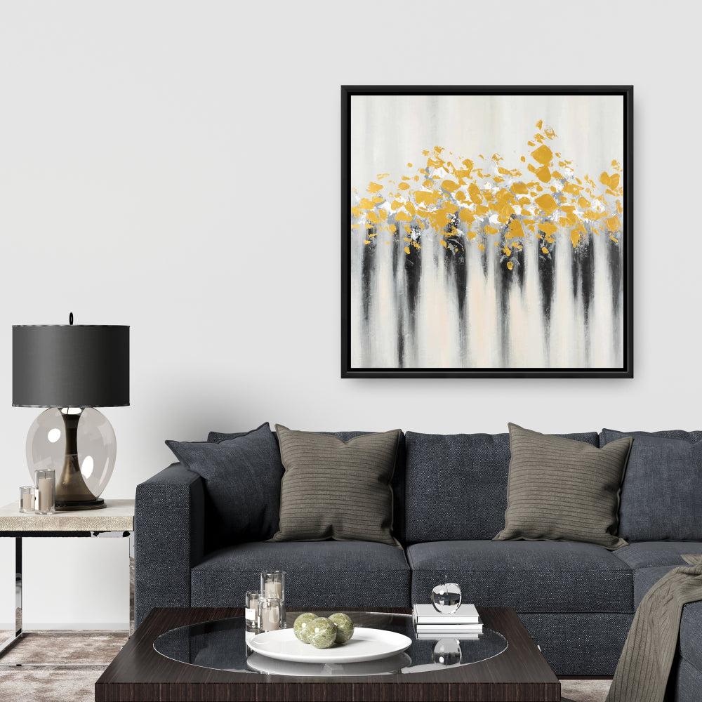 Toile grise industrielle abstraite | Décor à petites taches dorées
