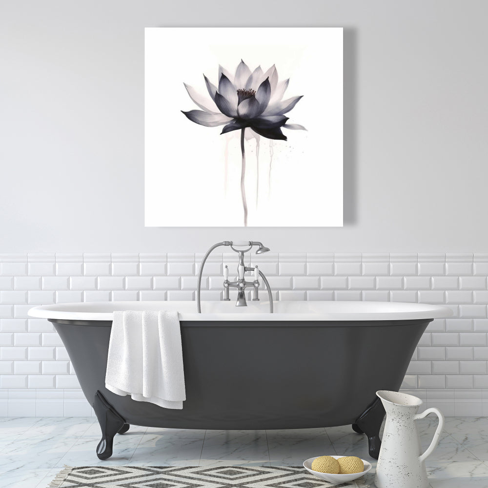Watercolor Flower Minimalist Blue Canvas | Home Decor Art