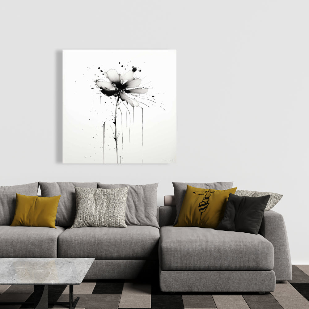 Toile blanche abstraite à fleurs explosives - Décoration d'intérieur minimaliste