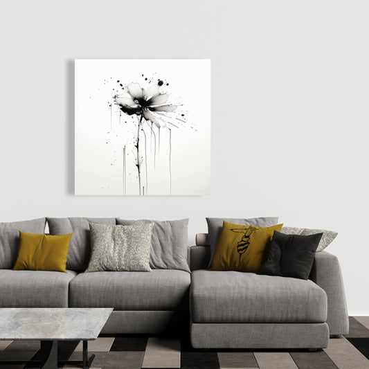 Toile blanche abstraite à fleurs explosives - Décoration d'intérieur minimaliste