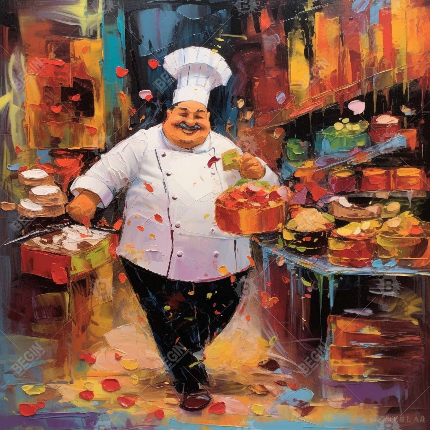 Walking Cook Kitchen Canvas - Abstract Framed Home Decor Art