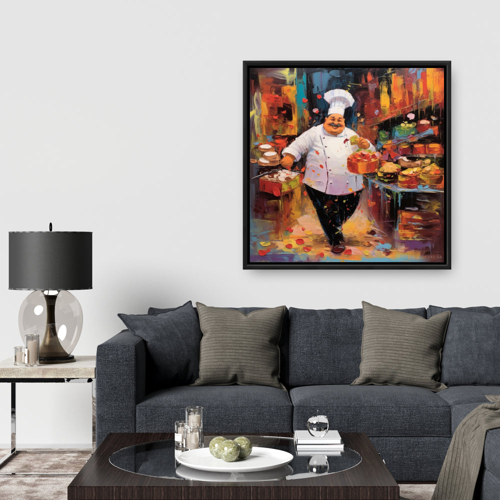 Walking Cook Kitchen Canvas - Abstract Framed Home Decor Art
