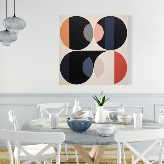 Toile minimaliste avec cercles intégrés - Décoration de chambre à coucher