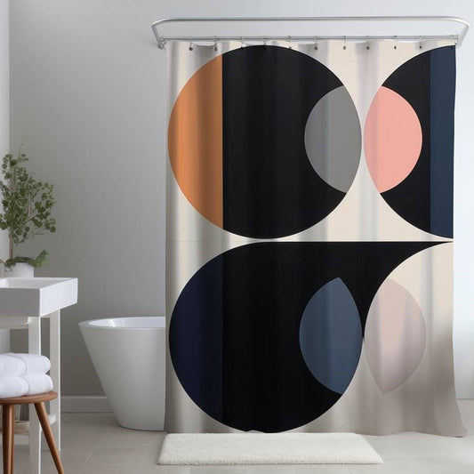 Shapes White Abstract Shower Curtain | Imbed Circles Design
