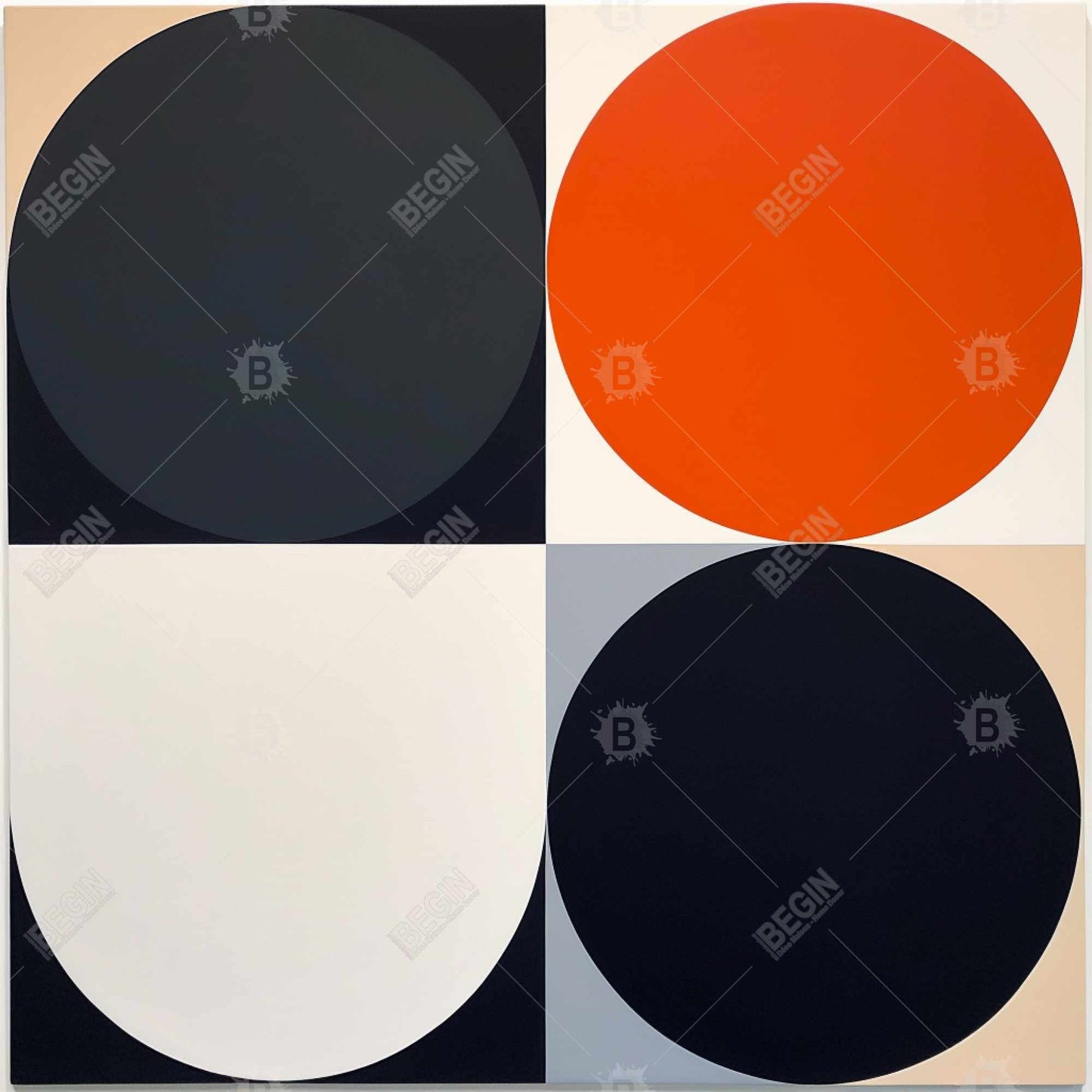 Toile abstraite « Cercles divisés » | Cadre blanc | Décoration de chambre