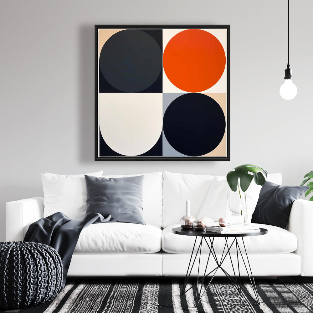 Split Circles Abstract Canvas | White Frame | Bedroom Decor