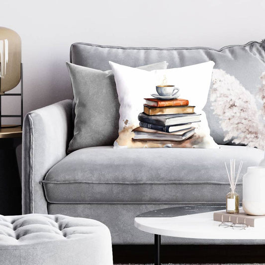 White Minimalist Food Pillow - Calming Books Home Decor Pillow