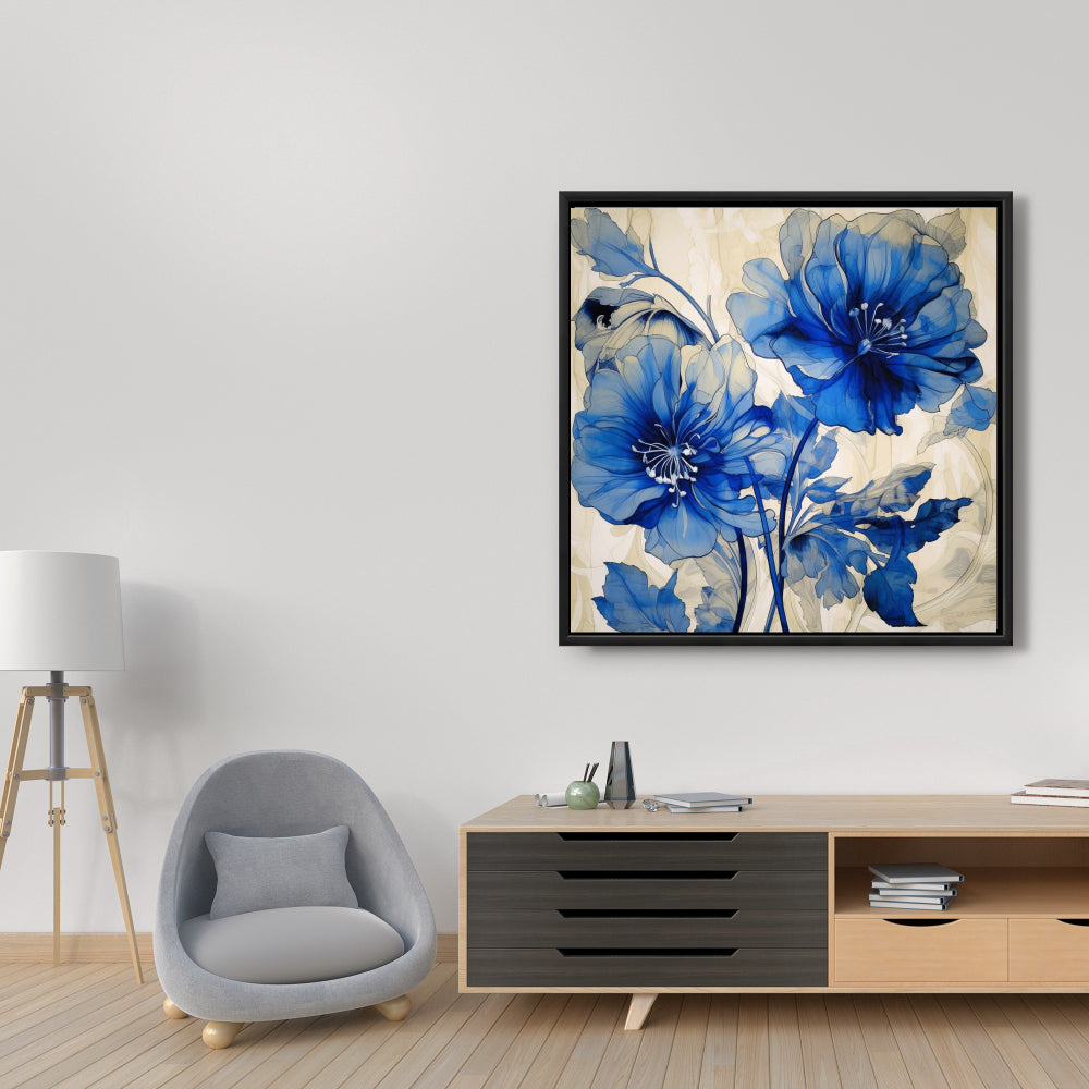 Blue Flowers Bedroom Decor | Framed Canvas Wall Art