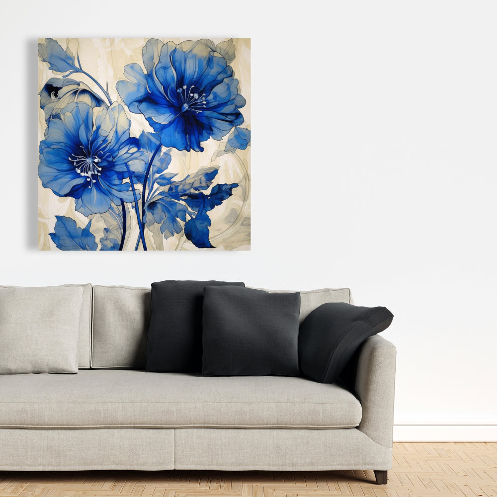 Blue Flowers Canvas - Abstract Floral Art for Home Decor
