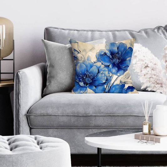 Blue Contemporary Abstract Pillow - Flooded Flowers Home Decor