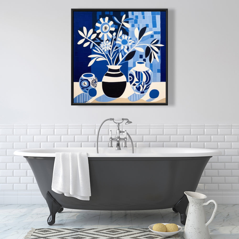 Blue Vases Abstract Canvas | Framed Wall Art for Bedroom Decor