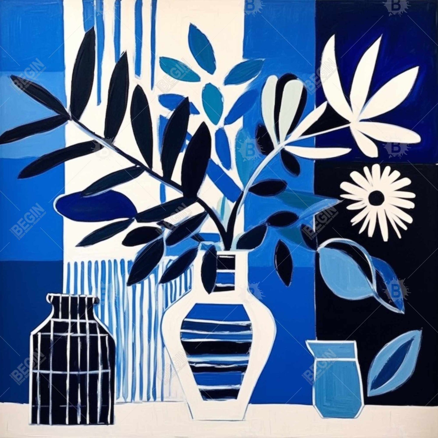 Contemporary Abstract Blue Framed Canvas - Blue Living Decor