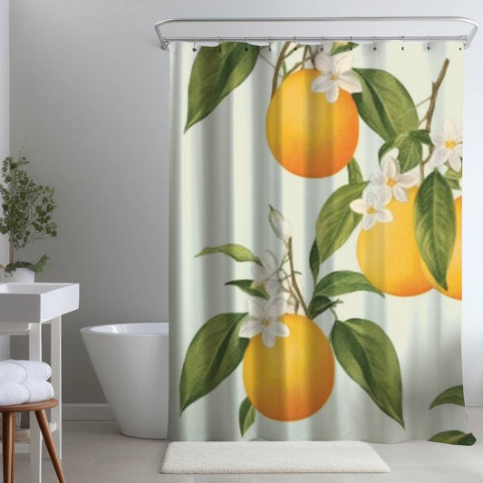Flowers Abstract Green Shower Curtain - Suspended Oranges Decor