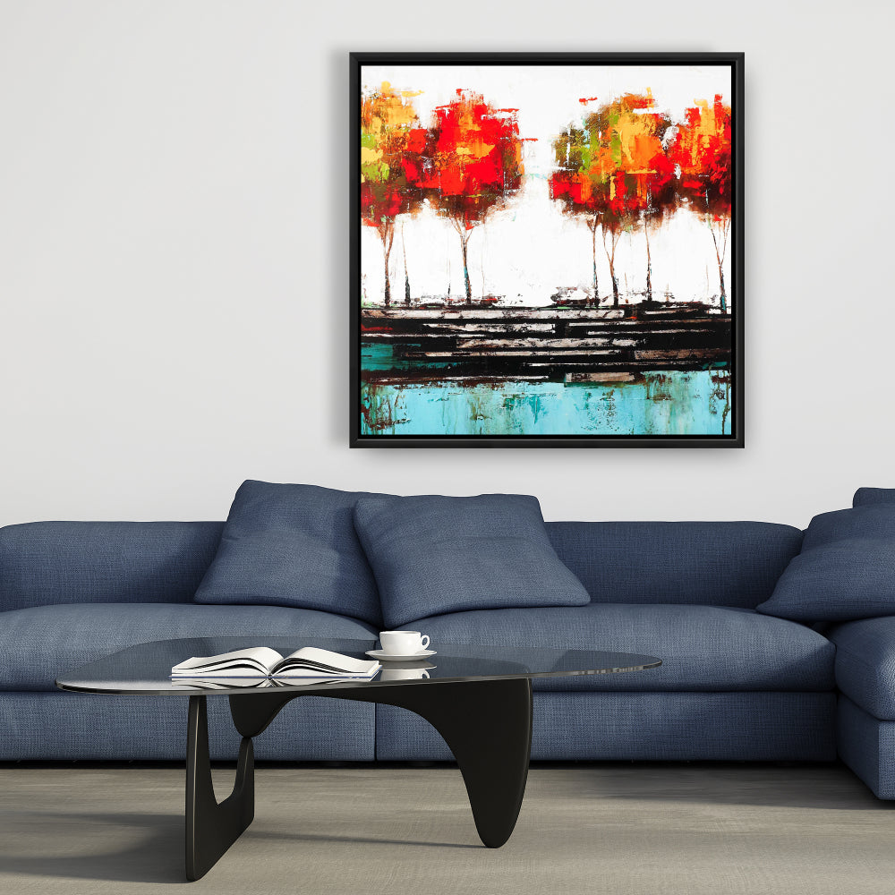 Toile de chambre bleue – Arbres modernes | Décoration murale industrielle