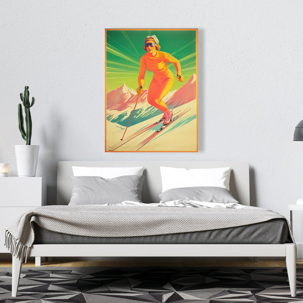 White Bedroom Vintage Canvas | Alpine Skier Home Decor