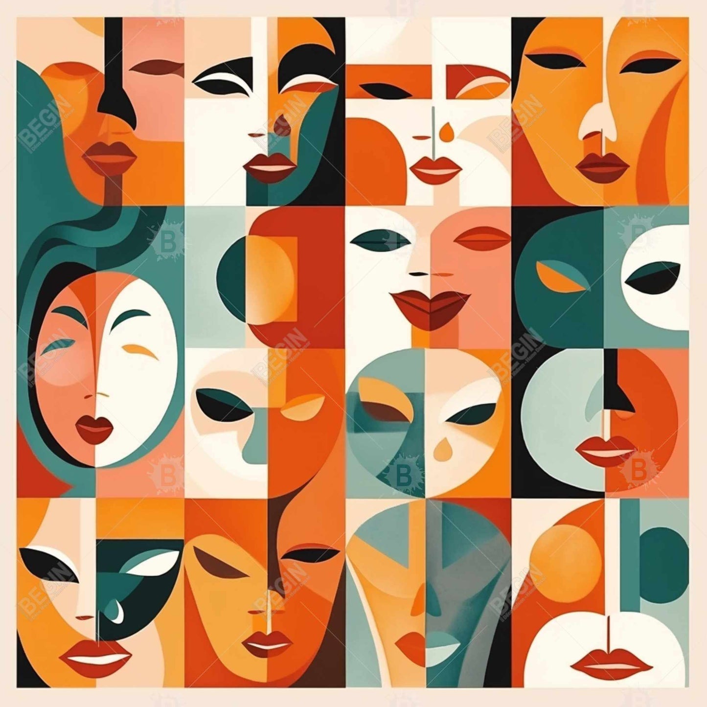 Toile jaune « The Faces » – Décoration murale industrielle