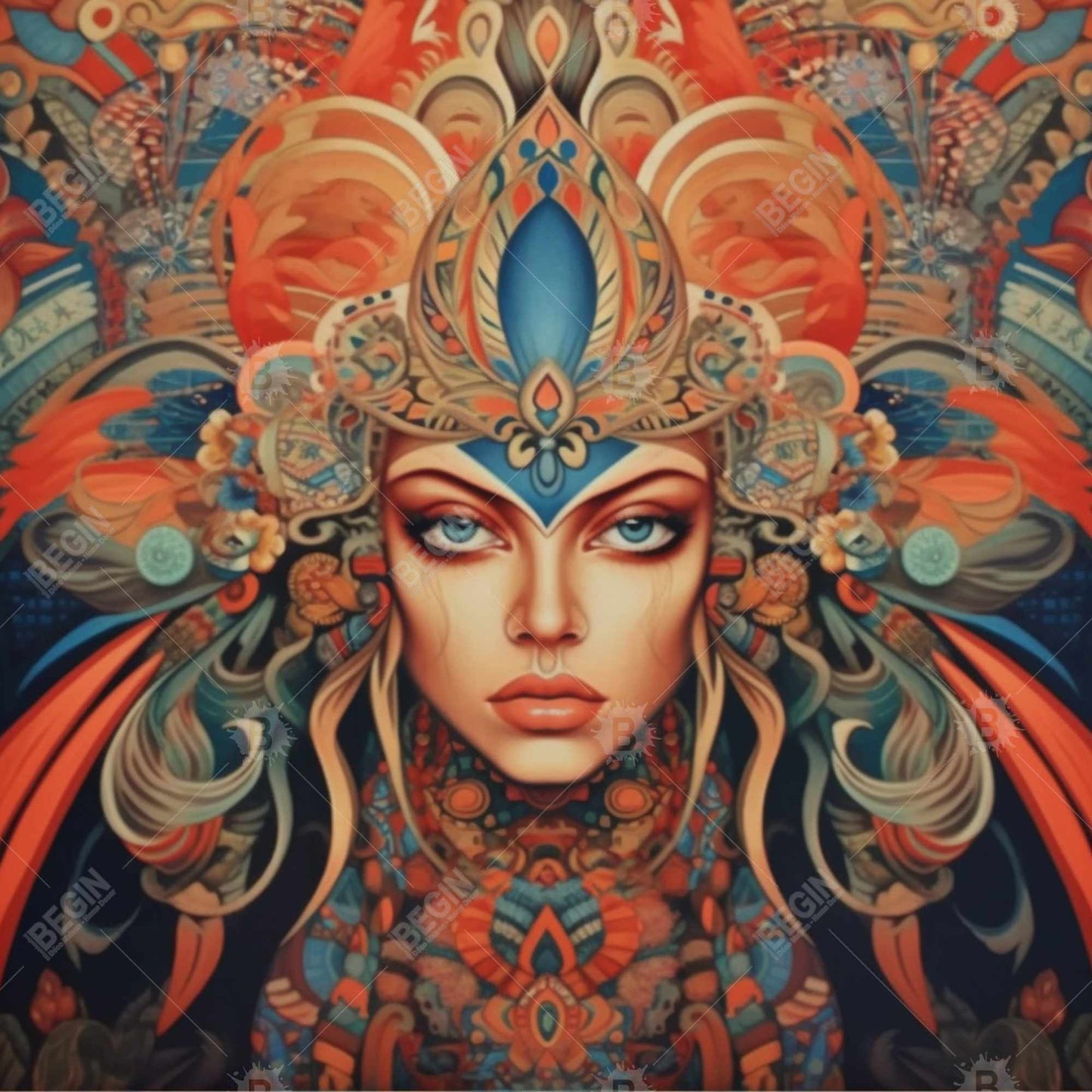 Ancient Goddess Abstract Blue Canvas - Home Decor Framed Art