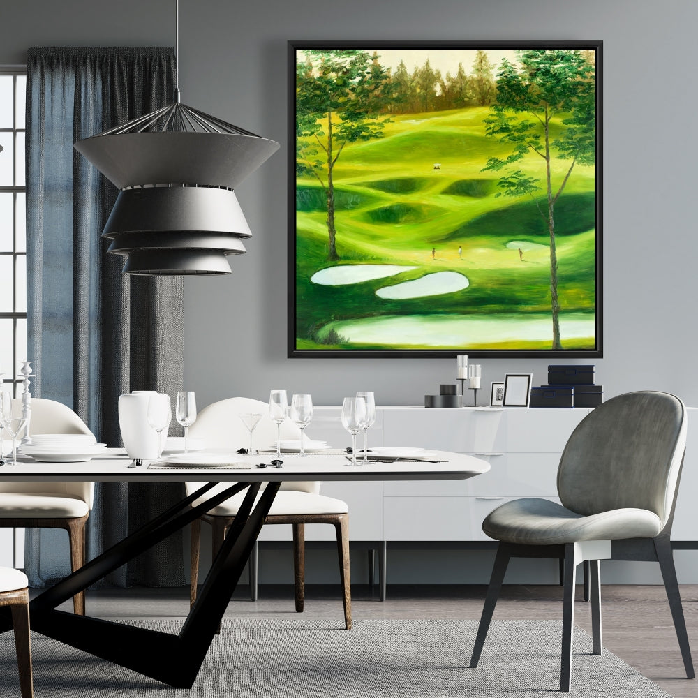 Toile encadrée représentant un grand parcours de golf - Décoration de salon contemporaine