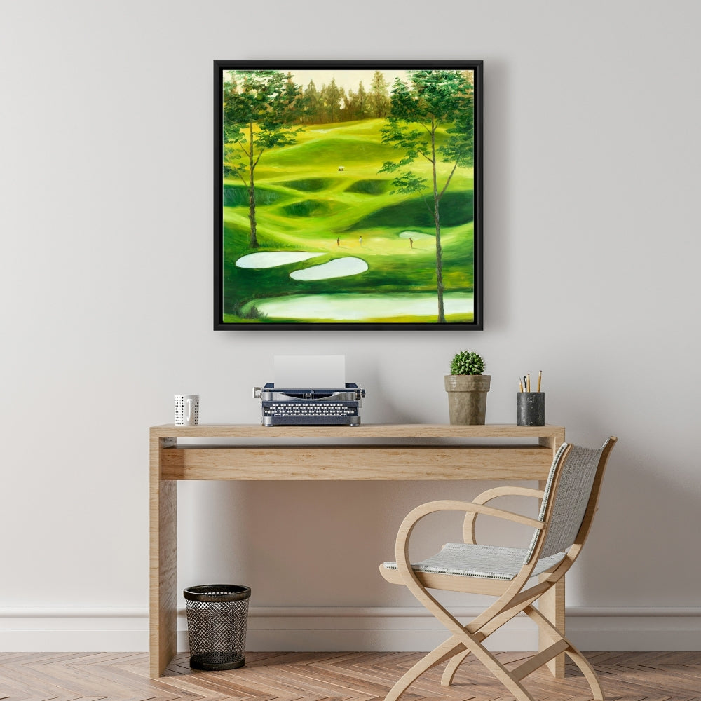 Toile encadrée représentant un grand parcours de golf - Décoration de salon contemporaine