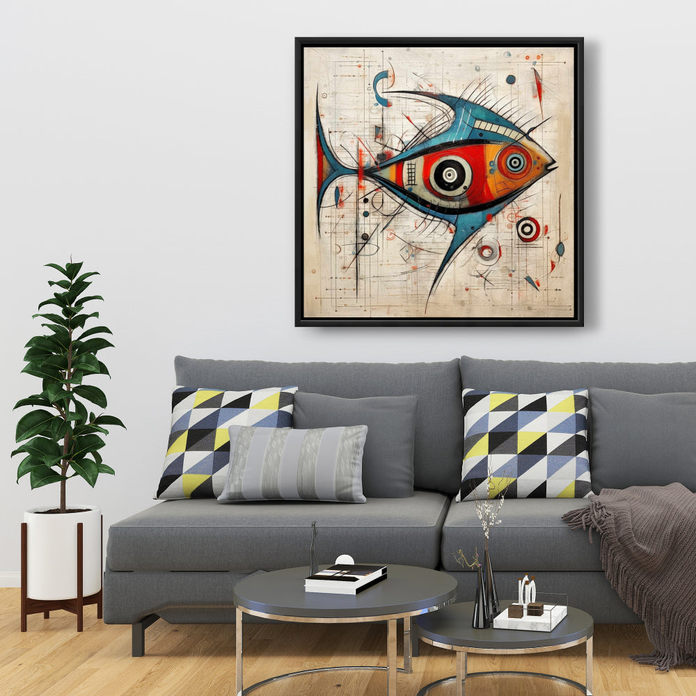 Minimalist Abstract Fish Framed Canvas - Bedroom Home Decor