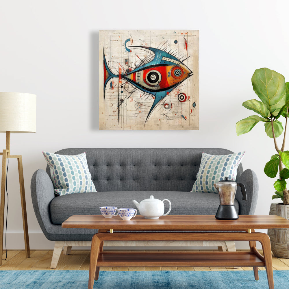 Abstract Fish Canvas | Blue Aquatic Animals Home Decor