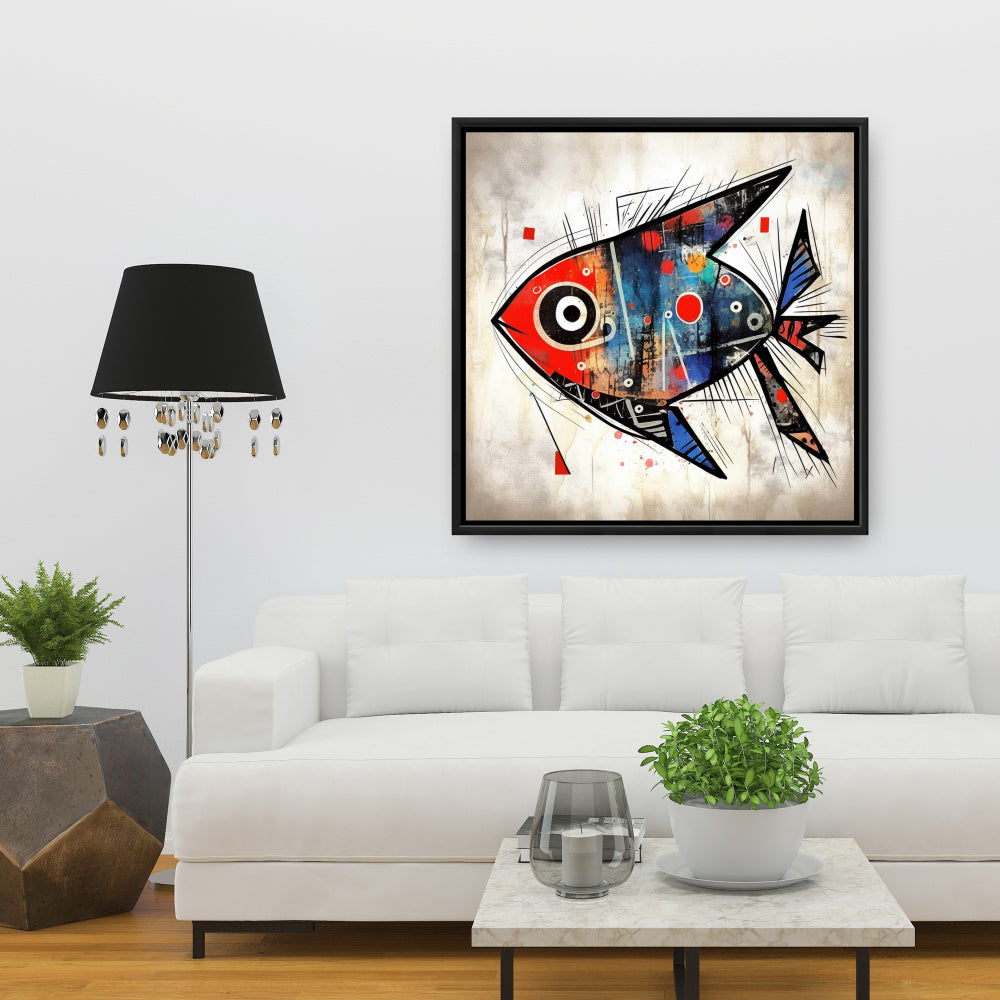 Fish Gaze Framed Canvas | Minimalist Aquatic Bedroom Decor