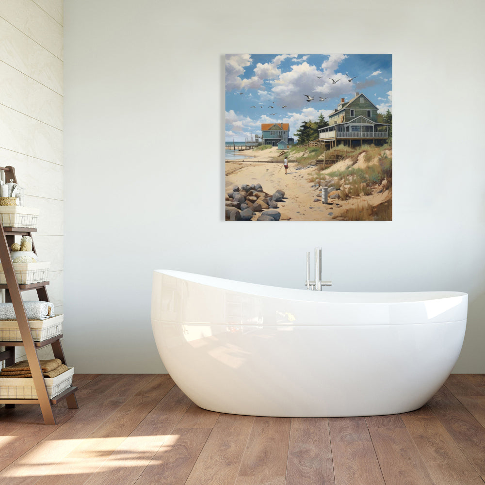 Toile Promenade sur la plage | Décoration de chambre contemporaine sur la mer