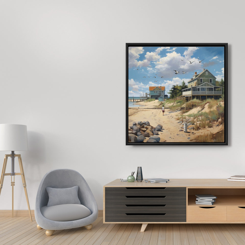 Beach Walk Coastal Canvas | Blue Bedroom Wall Art Decor