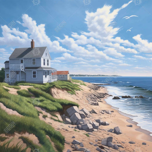 Toile côtière avec vue sur la mer | Décoration murale contemporaine pour chambre à coucher