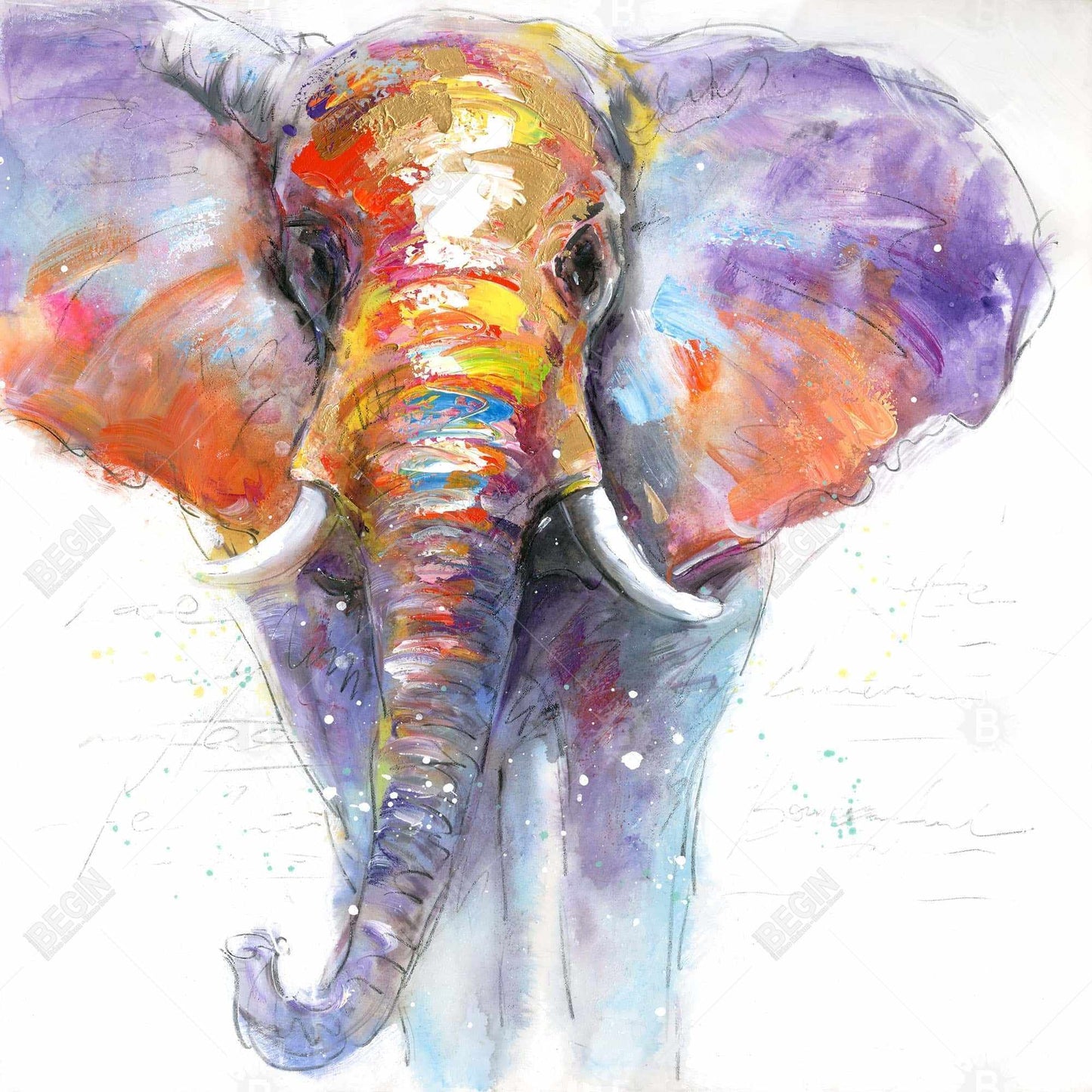 Éléphant marchant coloré | Toile encadrée violette pour chambre