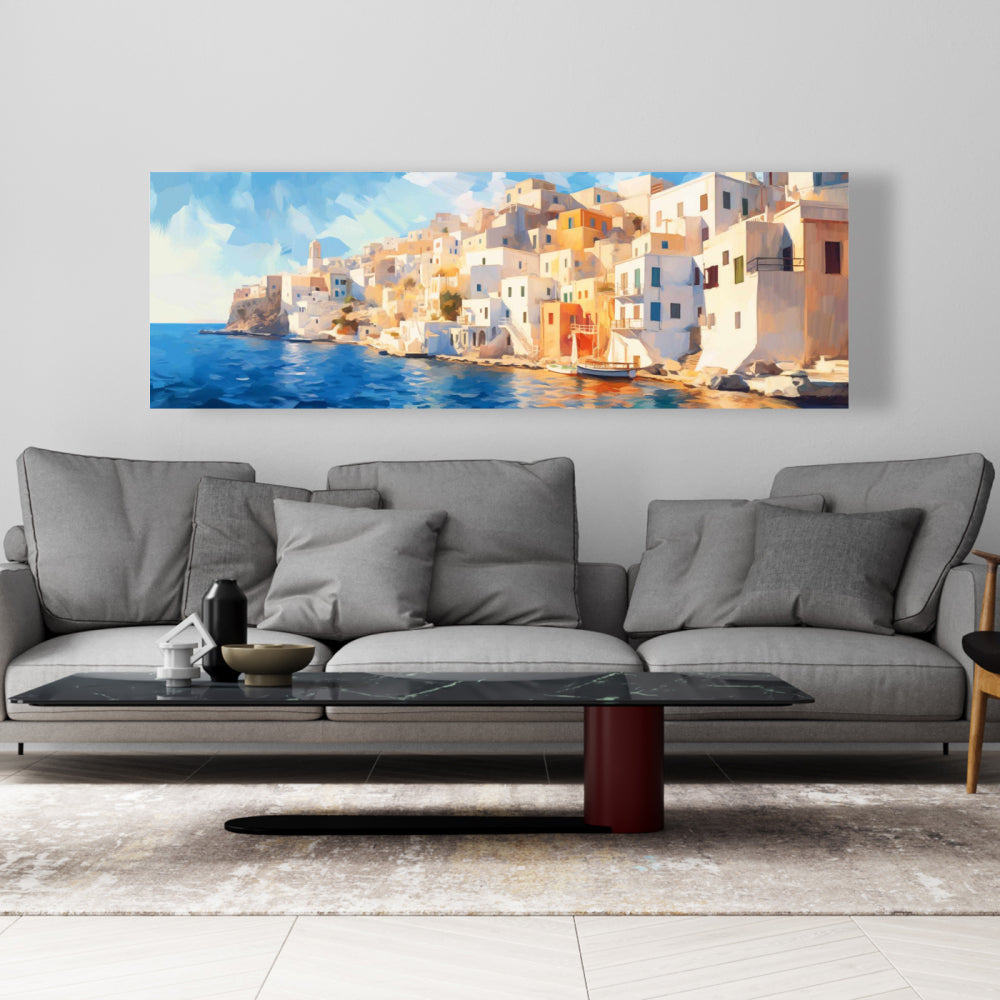 Toile côtière bleu marine – Décoration murale grecque apaisante pour la maison