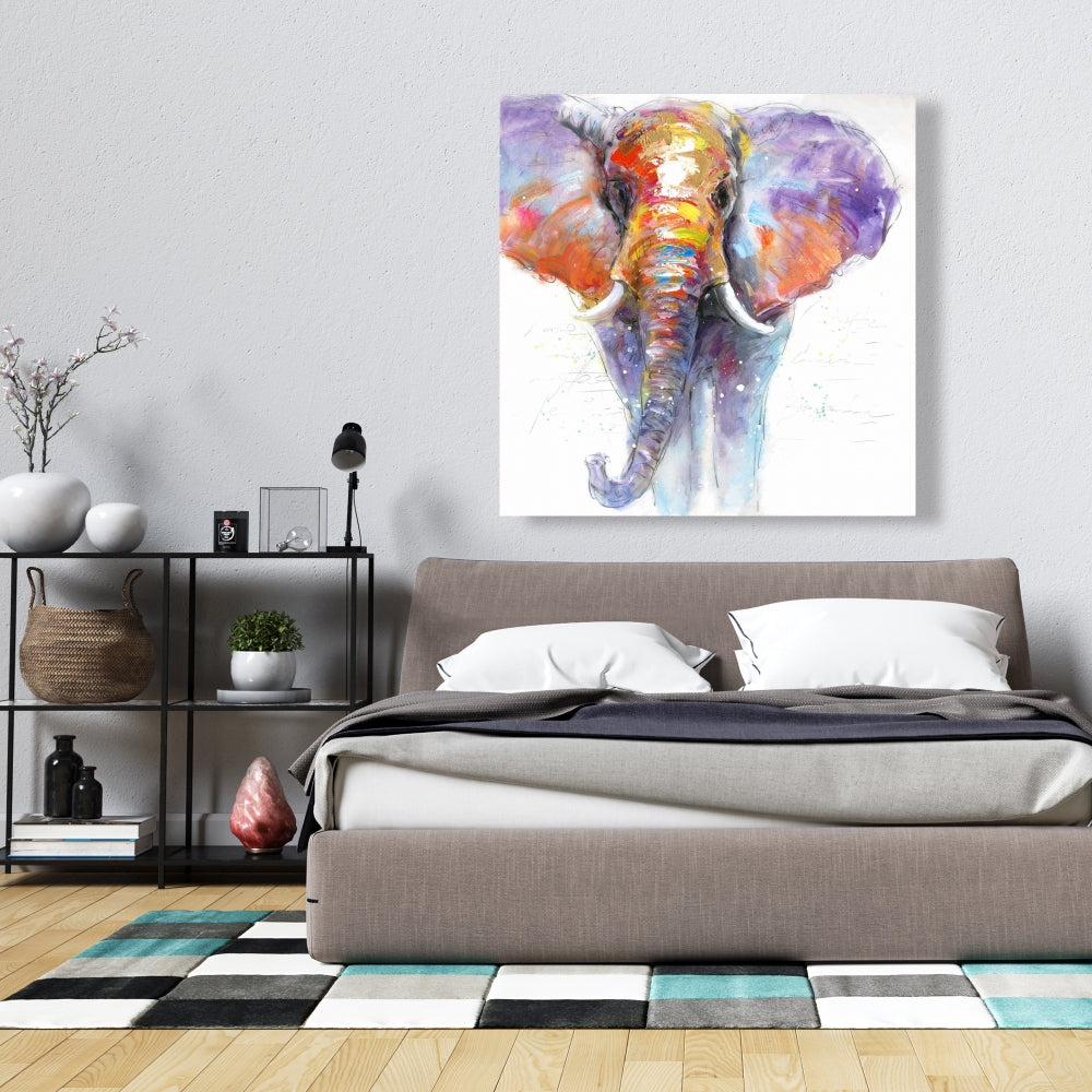 Colorful Elephant Canvas | Walking Elephant Art for Home Decor