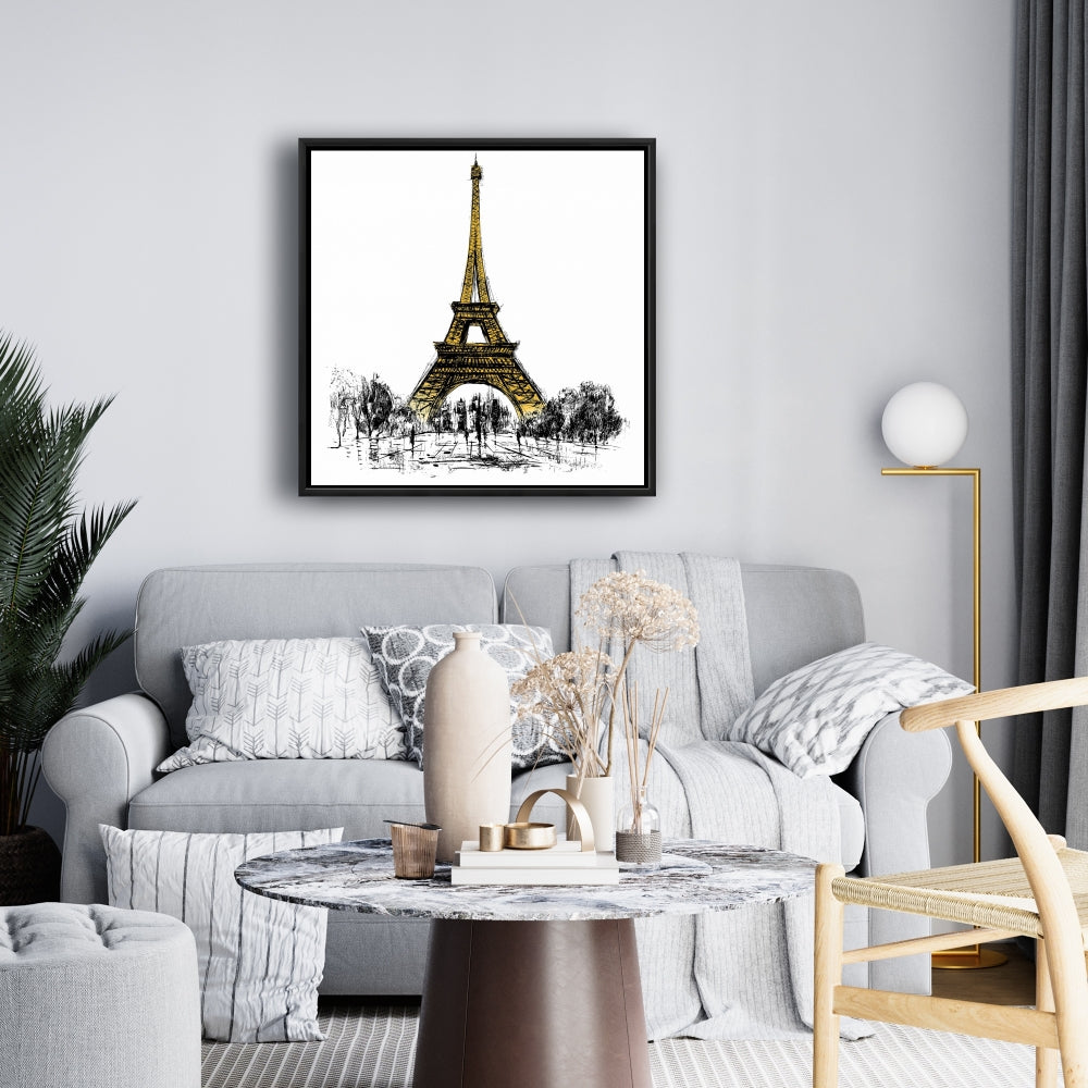 Eiffel Tower Outline Industrial Canvas - Street Scenery Decor