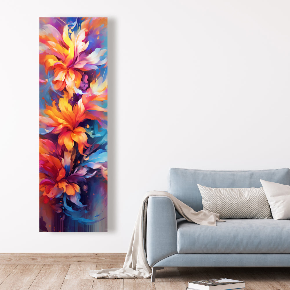 Toile abstraite pour chambre bleue – Décoration d'intérieur avec plantes colorées