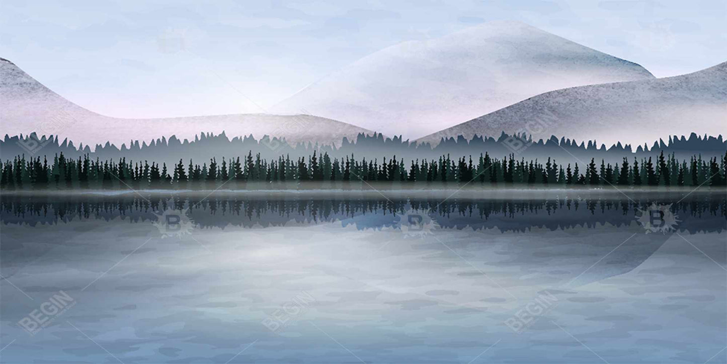 Far Forest Blue Landscape Framed Canvas | Bedroom Decor Art