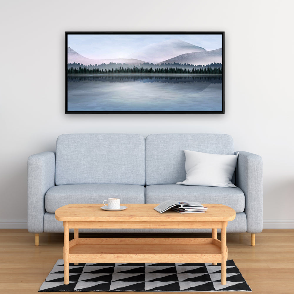 Far Forest Blue Landscape Framed Canvas | Bedroom Decor Art
