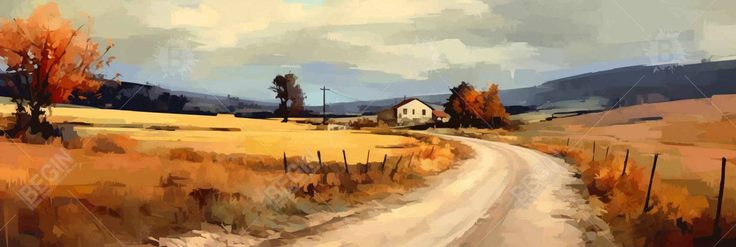 Country Path Framed Canvas - White Landscapes Living Room Decor