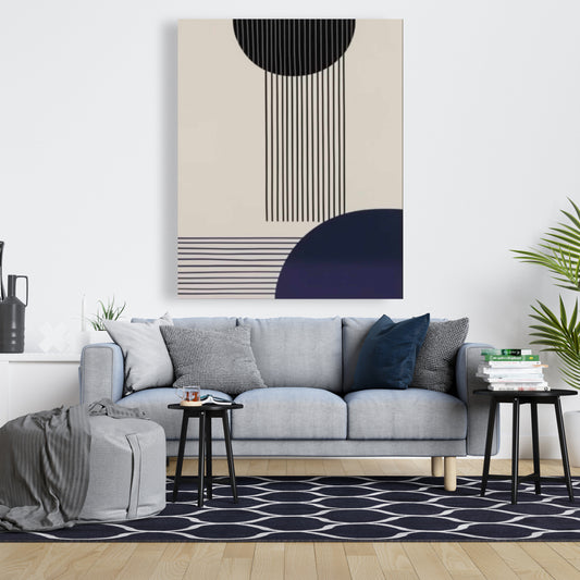 Toile à motifs bleus et lignes circulaires | Décoration murale pour chambre