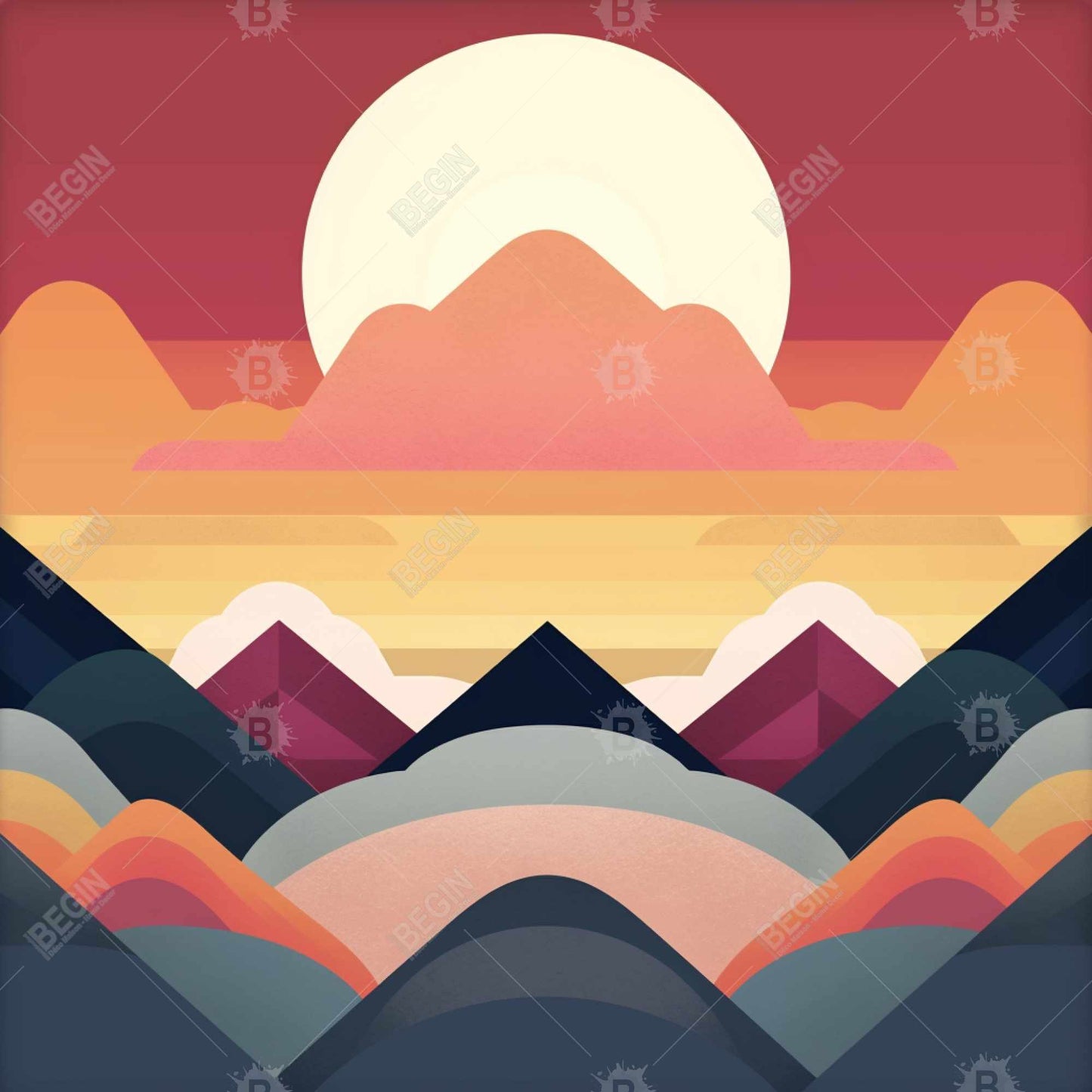 Symmetrical Mountain Canvas - Patterns Blue Shapes Decor