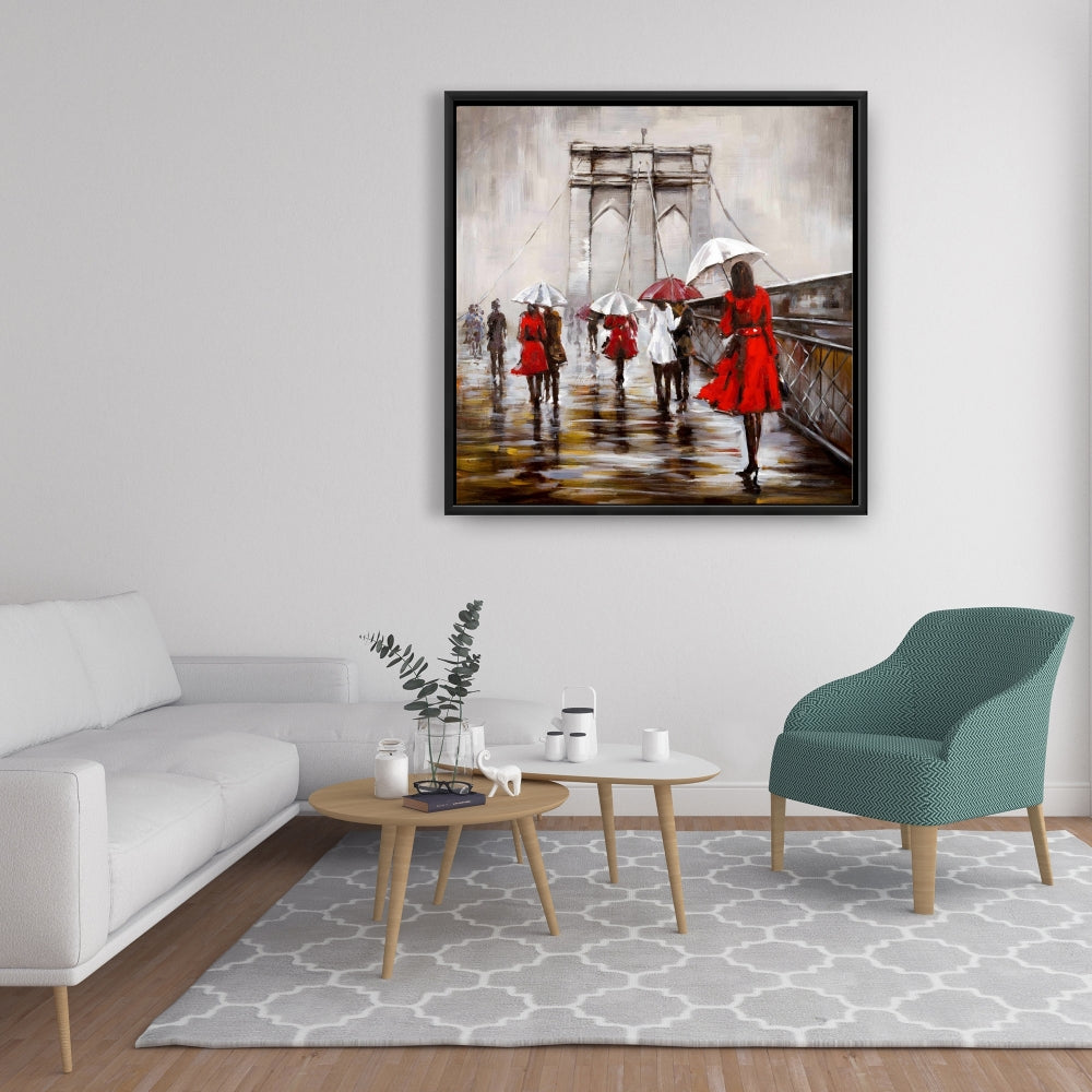 Toile « Promenade sur le pont de Brooklyn » | Décoration d'intérieur encadrée