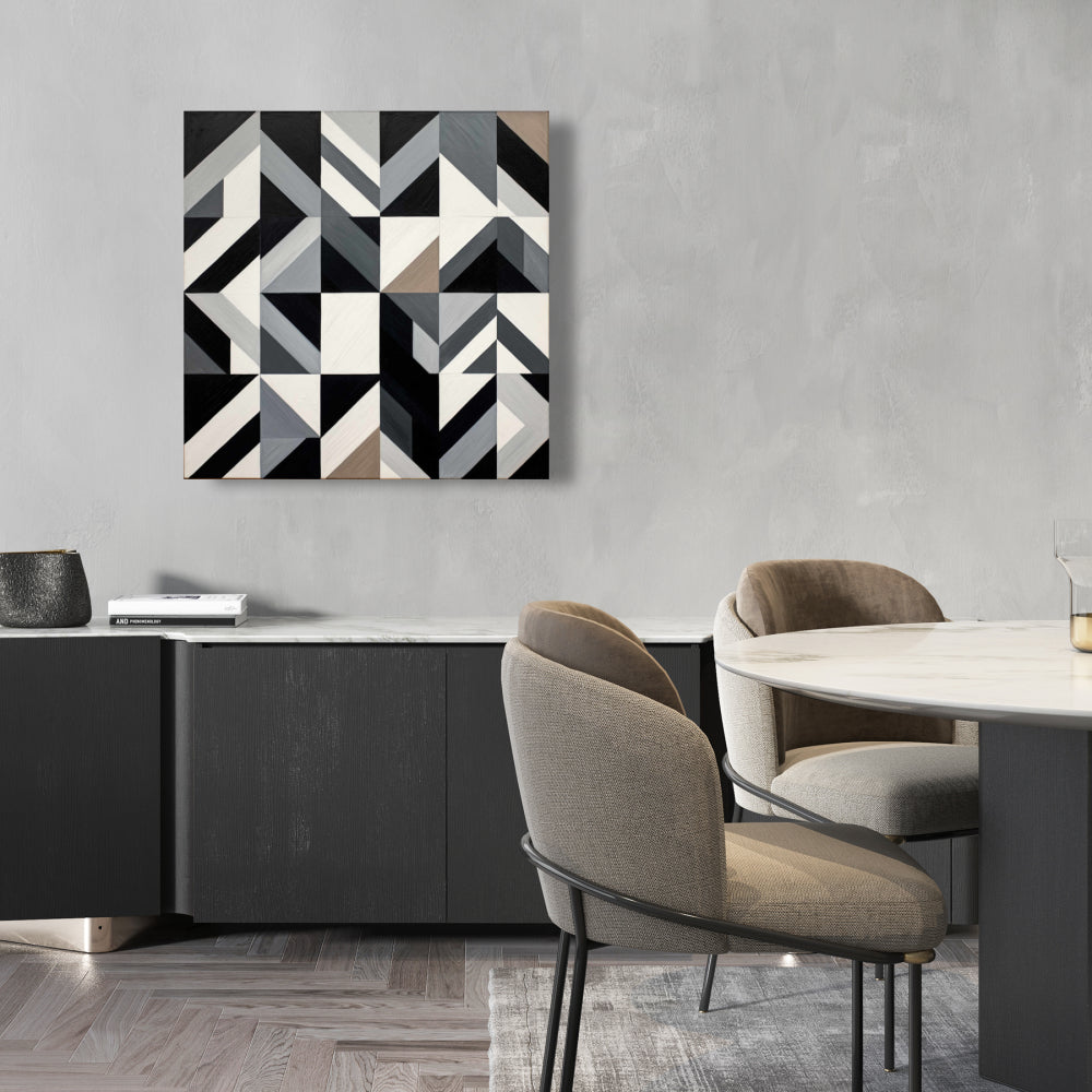 Toile minimaliste aux formes brunes quadrillées - Décoration d'intérieur moderne