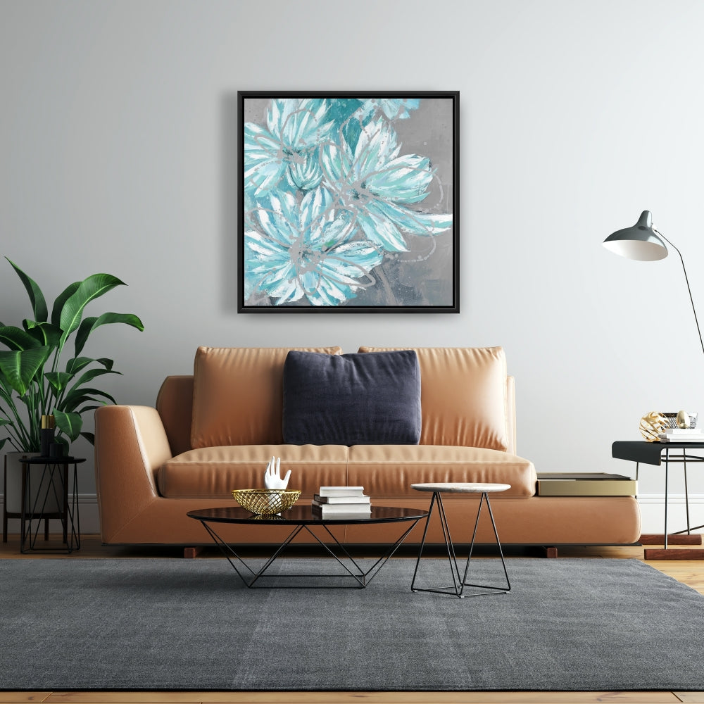 Toile encadrée botanique bleue | Décor abstrait de fleurs bleues