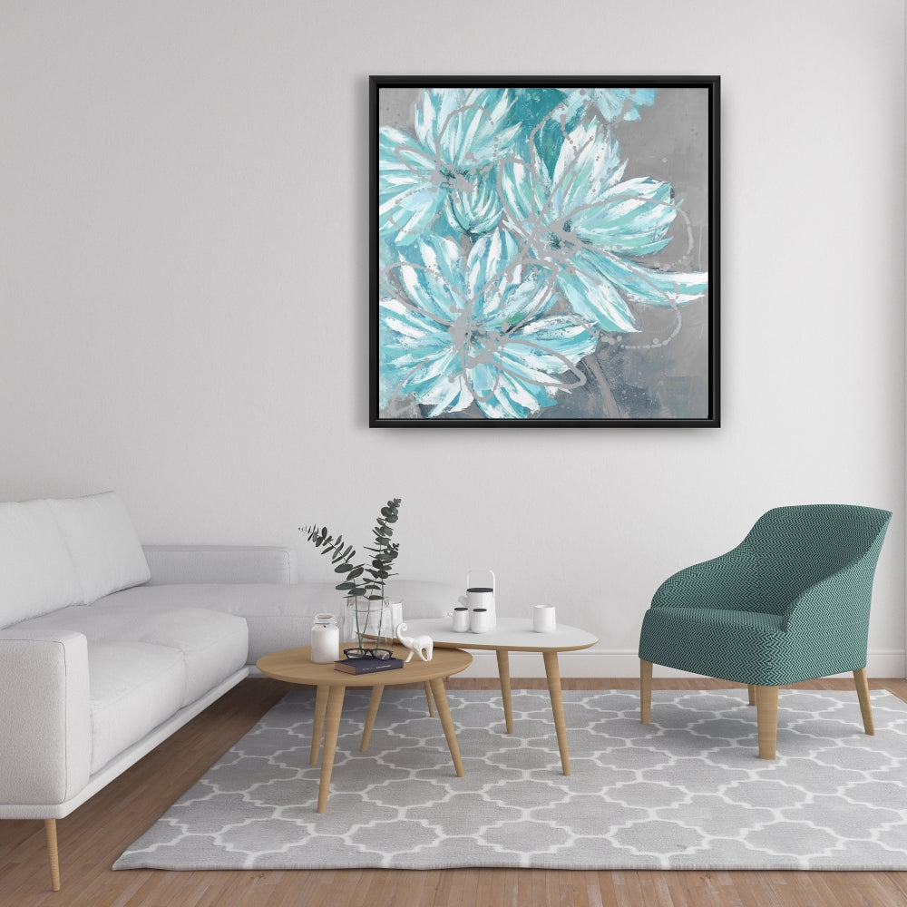 Toile encadrée botanique bleue | Décor abstrait de fleurs bleues