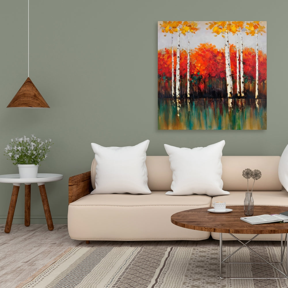 Toile « Bouleaux en automne » | Décoration de chambre avec arbres verts