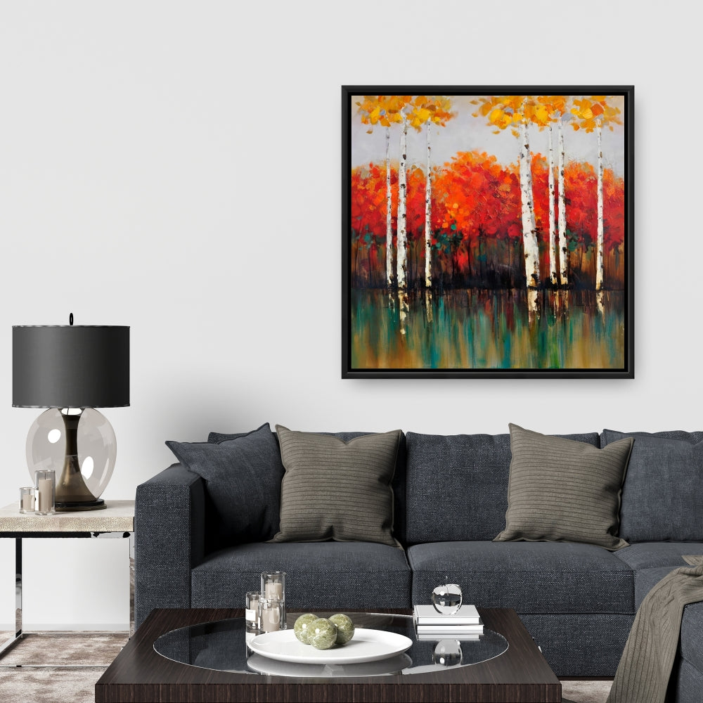 Bouleaux d'automne | Toile encadrée « Arbres verts pour chambre à coucher »