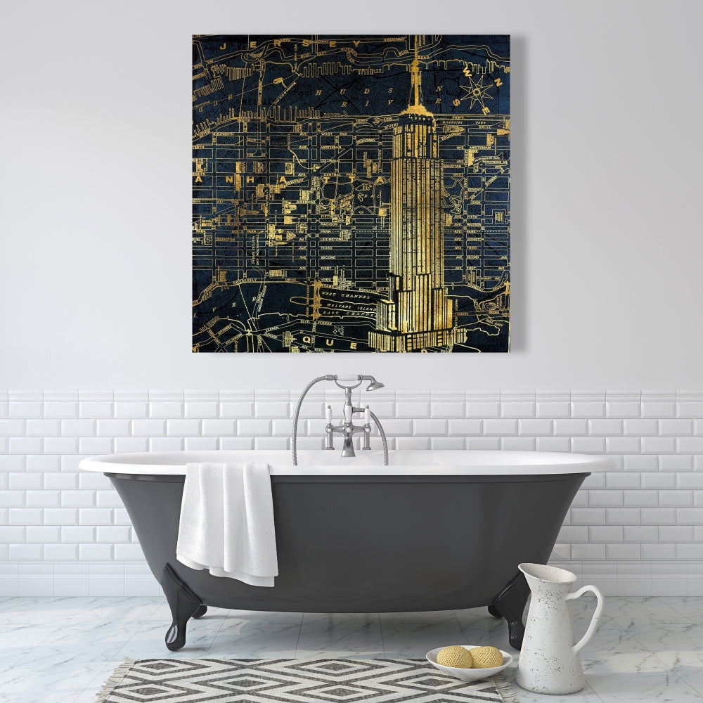 Gold City Blue Print Canvas | Blue Bedroom Wall Decor