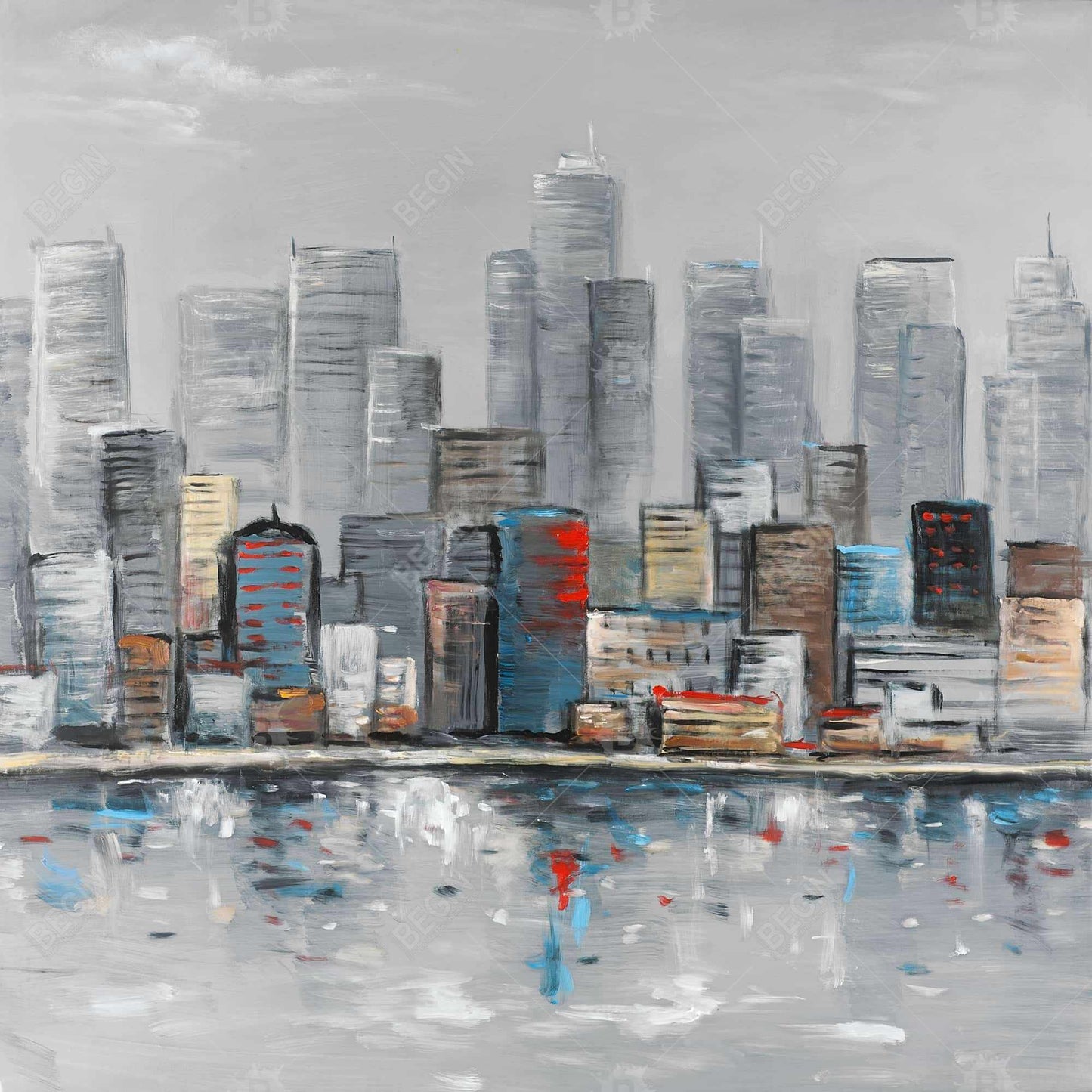 Blue Bedroom Abstract City Skyline Canvas | Home Decor Art