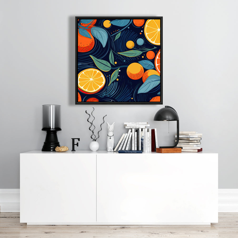 Toile encadrée « Agrumes flottants » | Décoration de chambre bleue | Art de la maison